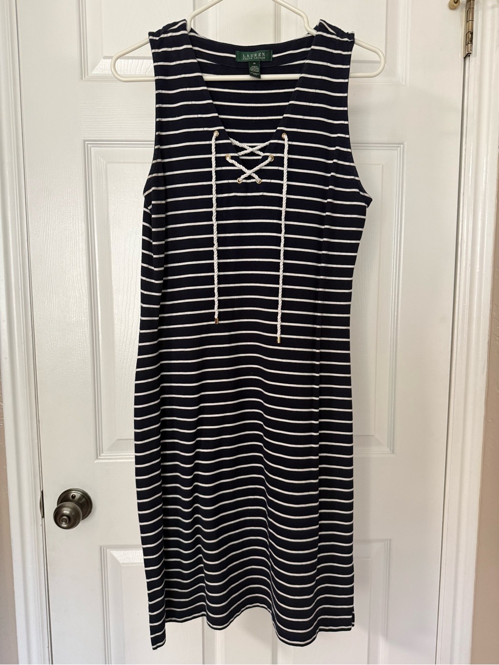 Lauren Ralph Lauren Navy & White Striped Lace-Up Tank Dress